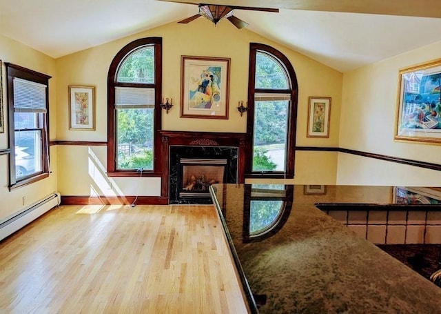 43 Brunswick Rd, Arlington, MA 02474 - interior space featuring light wood-type flooring, a ceiling fan, plenty of natural light, and vaulted ceiling