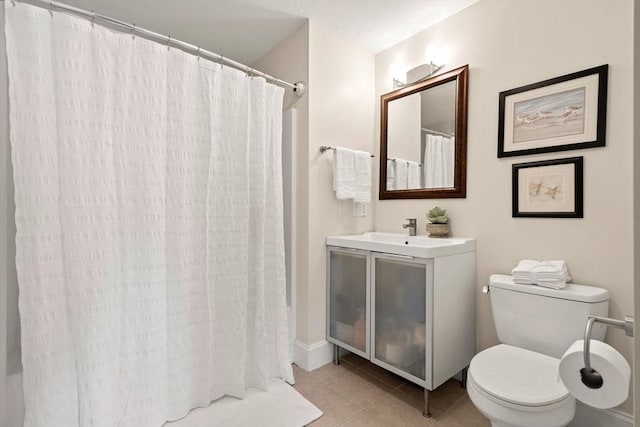 bathroom with tile patterned flooring, toilet, and vanity