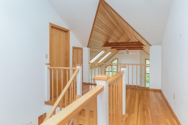 9 Beetlebung Grove Way, Chilmark, MA 02535 - corridor featuring an upstairs landing, light wood-style flooring, and lofted ceiling