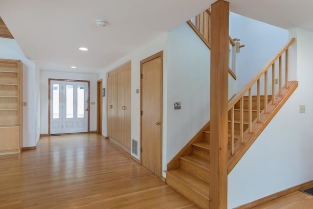 9 Beetlebung Grove Way, Chilmark, MA 02535 - foyer entrance with light wood-style floors, stairs, recessed lighting, and baseboards