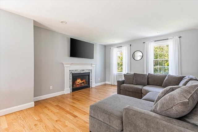 0 Thompson St, Middleboro, MA 02346 - living area featuring light wood-type flooring, a glass covered fireplace, and recessed lighting