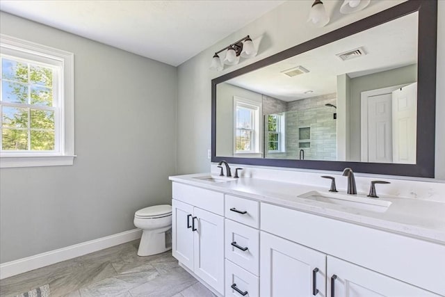 0 Thompson St, Middleboro, MA 02346 - full bath with double vanity, a shower stall, and marble look tiles