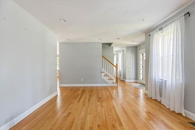 0 Thompson St, Middleboro, MA 02346 - spare room featuring stairs, light wood-style floors, and recessed lighting