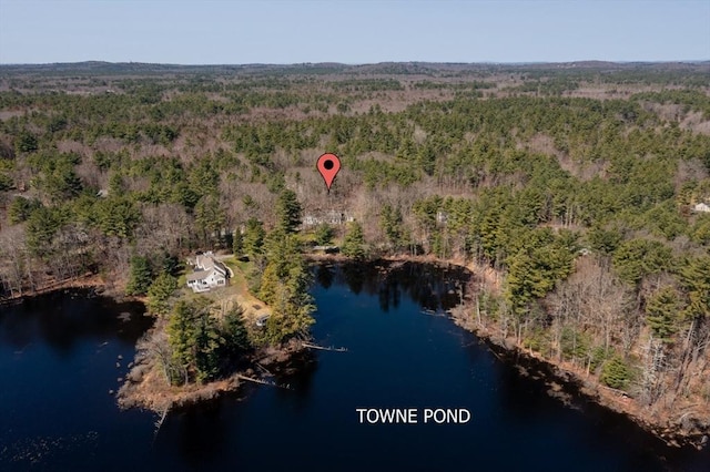 bird's eye view with a view of trees and a water view
