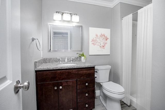700 Shore Dr Unit 1106, Fall River, MA 02721 - bathroom featuring vanity, crown molding, and a shower with shower curtain