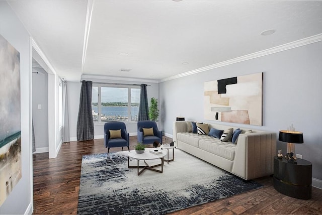 700 Shore Dr Unit 1106, Fall River, MA 02721 - living room with wood finished floors, crown molding, and a water view