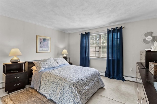 358 Broadway Unit 20, Lynn, MA 01904 - bedroom with light colored carpet, a textured ceiling, a baseboard radiator, and ornamental molding