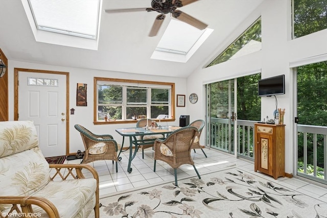 20 Lucia Dr, Milford, MA 01757 - sunroom / solarium featuring a skylight, tile patterned flooring, and high vaulted ceiling