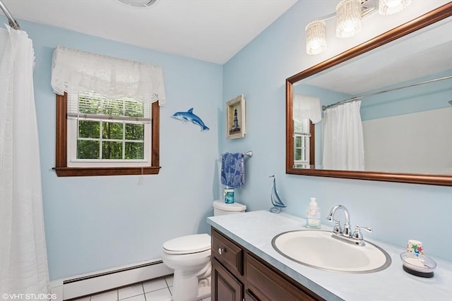 20 Lucia Dr, Milford, MA 01757 - full bath with a baseboard radiator, vanity, tile patterned flooring, and a shower with curtain