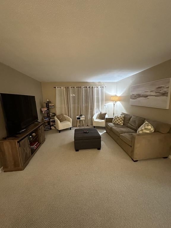 unfurnished living room featuring a textured ceiling and carpet flooring