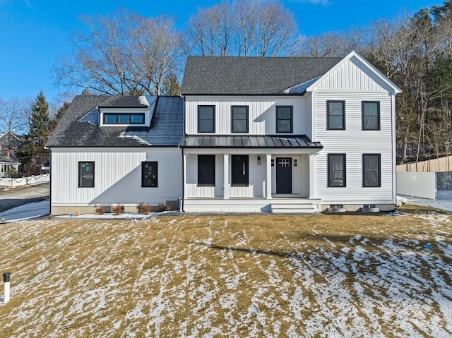 modern farmhouse style home with a porch