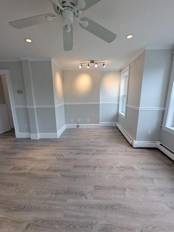 16 Horton St Unit 2, Salem, MA 01970 - empty room featuring a ceiling fan, crown molding, wood finished floors, recessed lighting, and baseboards
