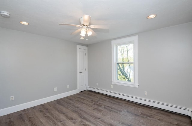 16 Horton St Unit 2, Salem, MA 01970 - empty room with a baseboard radiator, recessed lighting, a smoke detector, wood finished floors, and baseboards