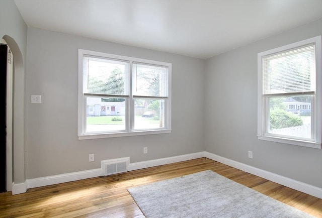 100 Haskin St, Springfield, MA 01109 - empty room with healthy amount of natural light, arched walkways, and wood finished floors