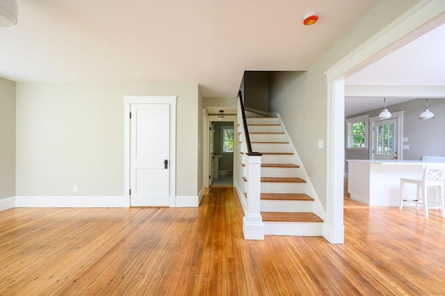 9 School St, Hull, MA 02045 - stairway with wood-type flooring and baseboards