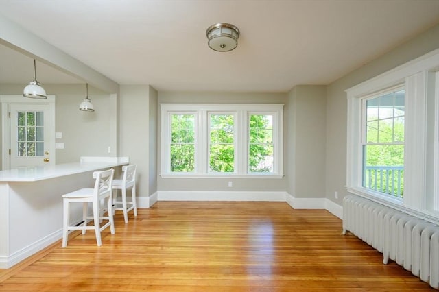 9 School St, Hull, MA 02045 - dining area with baseboards, radiator heating unit, and light wood-style flooring