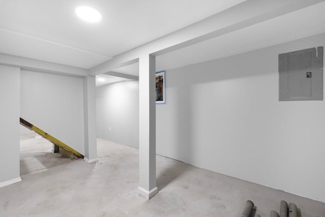 finished basement featuring electric panel