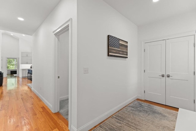 751 Sharps Lot Rd, Swansea, MA 02777 - hall featuring light wood-type flooring and recessed lighting