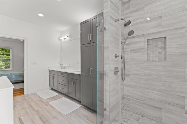 751 Sharps Lot Rd, Swansea, MA 02777 - bathroom with double vanity, a stall shower, ensuite bath, and recessed lighting
