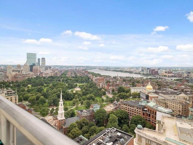 bird's eye view featuring a city view and a water view