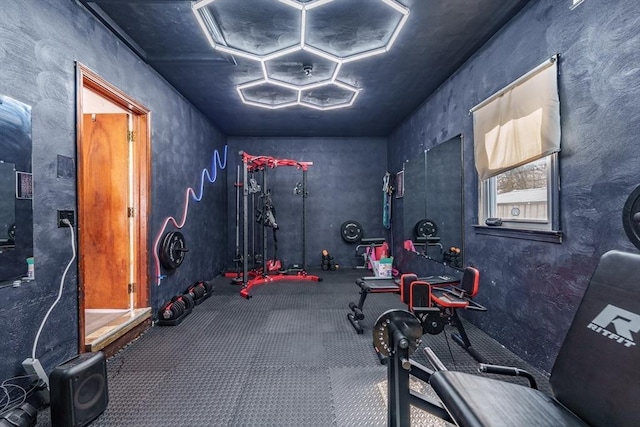exercise area with carpet flooring