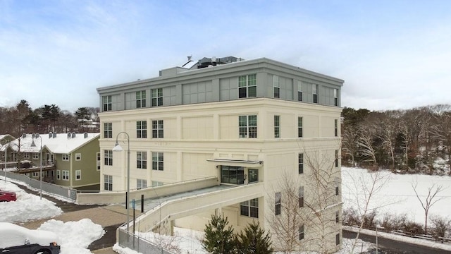 view of snow covered property