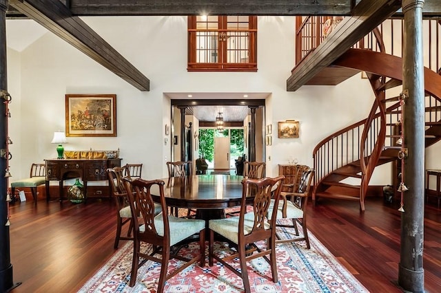 4 Dexter Ln, Manchester, MA 01944 - dining space featuring wood finished floors, stairs, and a high ceiling