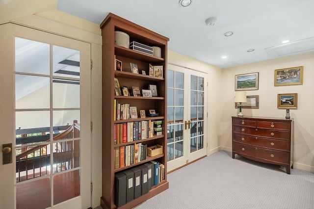 4 Dexter Ln, Manchester, MA 01944 - sitting room with french doors, baseboards, carpet flooring, and recessed lighting