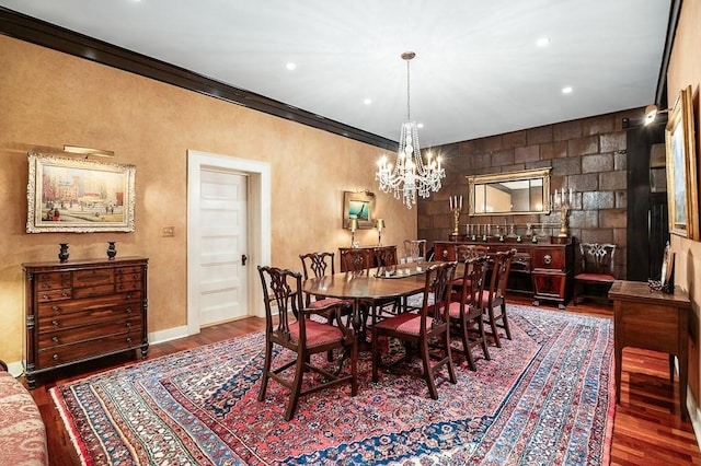 4 Dexter Ln, Manchester, MA 01944 - dining space featuring wood finished floors, a chandelier, ornamental molding, recessed lighting, and baseboards