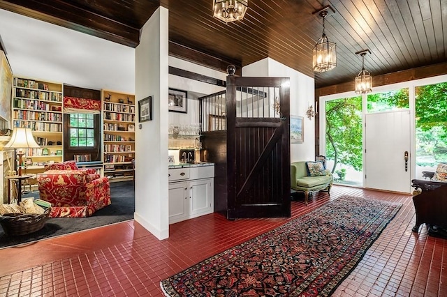 4 Dexter Ln, Manchester, MA 01944 - interior space with a chandelier and wood ceiling