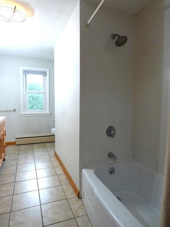 25 Williams St, Ludlow, MA 01056 - bathroom featuring a baseboard radiator, vanity, tile patterned flooring, shower / washtub combination, and baseboards