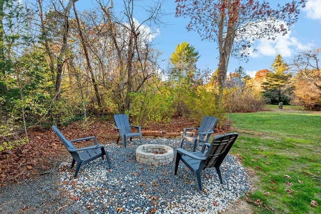 view of patio / terrace featuring an outdoor fire pit