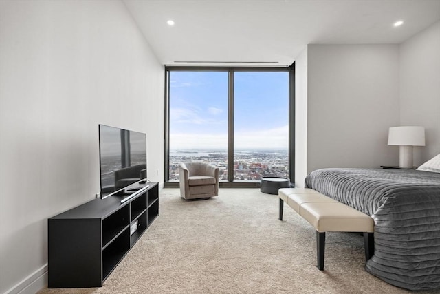 bedroom with carpet flooring, expansive windows, and multiple windows