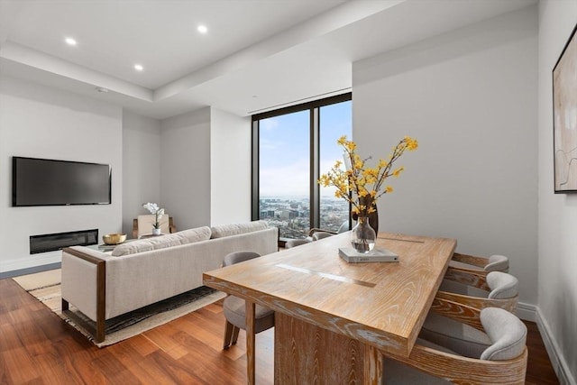 dining room featuring expansive windows and wood-type flooring