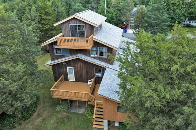 41 Kenwood Rd, Bourne, MA 02559 - back of house featuring stairway and a forest view