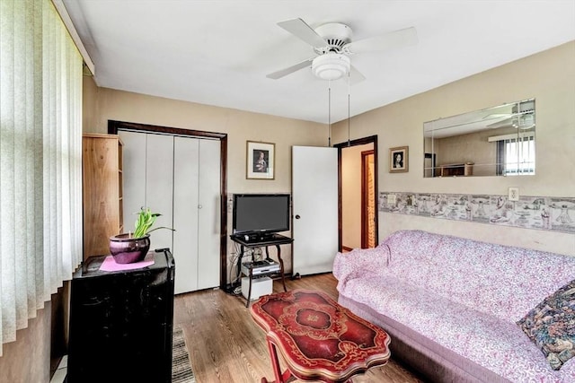 41 Kenwood Rd, Bourne, MA 02559 - living room with wood finished floors and ceiling fan