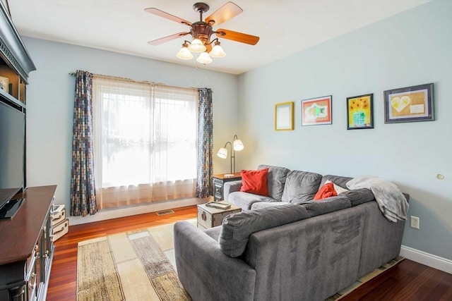 32 Erins Way, Holden, MA 01520 - living room with ceiling fan, wood finished floors, and baseboards