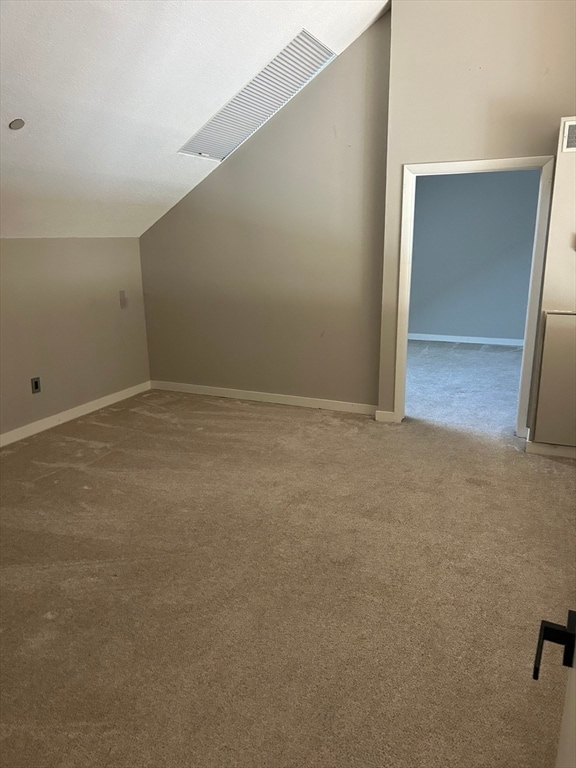 additional living space with vaulted ceiling and carpet floors