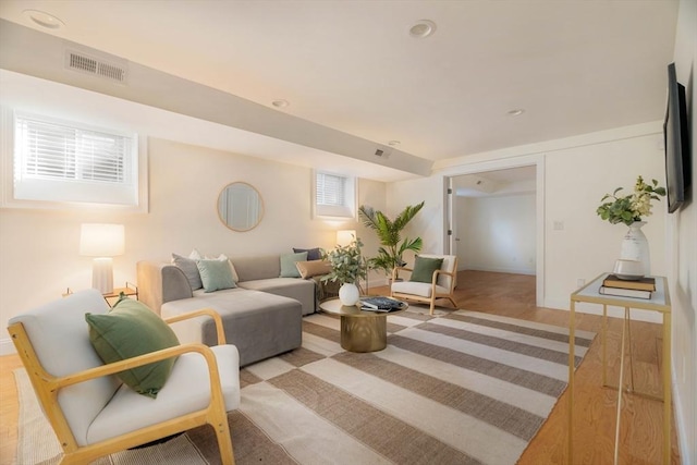 living room featuring light wood-type flooring