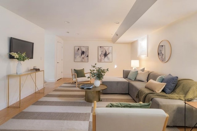 living room with light hardwood / wood-style floors