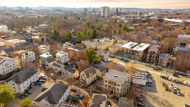 view of aerial view at dusk