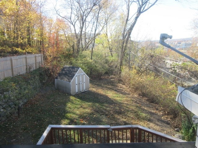 view of yard featuring a shed