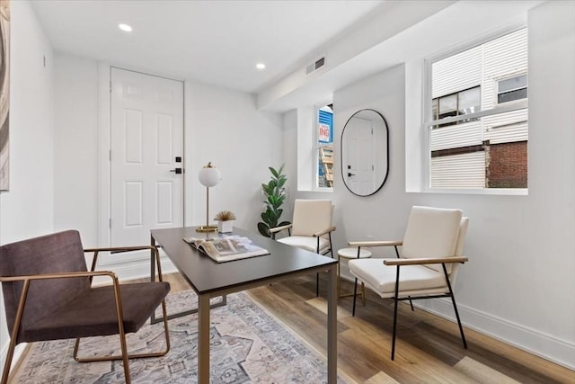 157 Princeton St Unit 1, Boston, MA 02128 - office area with wood finished floors, baseboards, and recessed lighting