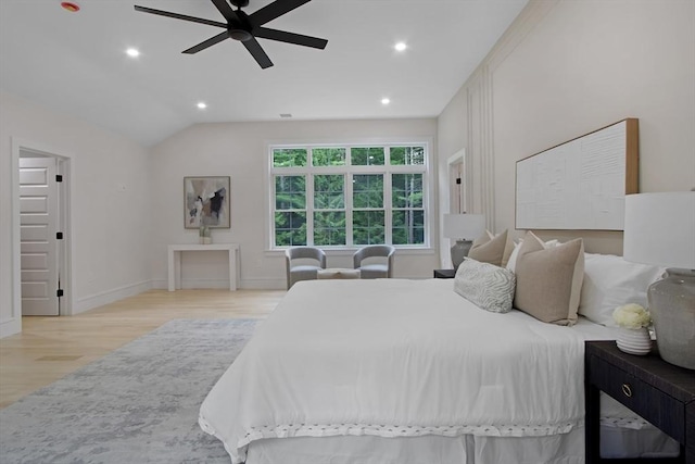 293 Cross St, Norwell, MA 02061 - bedroom with wood finished floors, recessed lighting, lofted ceiling, and ceiling fan