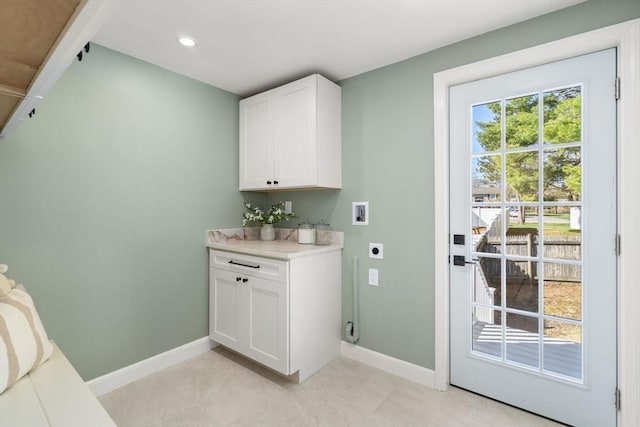 110 Westover Pkwy, Norwood, MA 02062 - clothes washing area with washer hookup, electric dryer hookup, cabinet space, baseboards, and recessed lighting