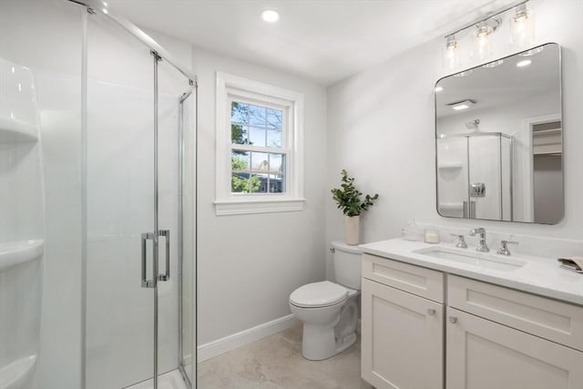 110 Westover Pkwy, Norwood, MA 02062 - full bath featuring toilet, a stall shower, vanity, baseboards, and recessed lighting