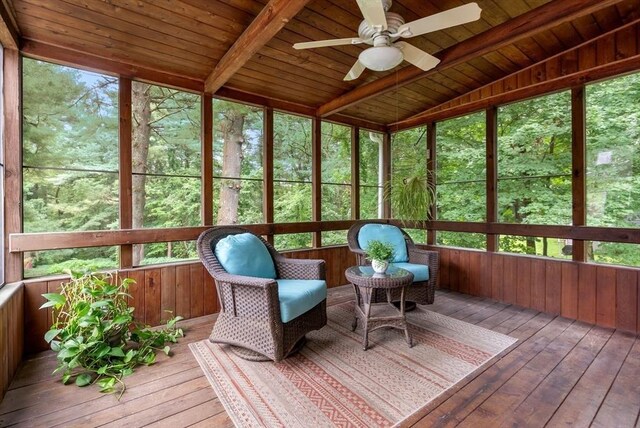495 Grafton St, Shrewsbury, MA 01545 - sunroom featuring beamed ceiling and ceiling fan