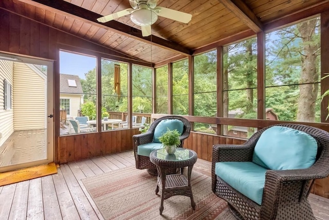 495 Grafton St, Shrewsbury, MA 01545 - sunroom featuring beamed ceiling and a ceiling fan