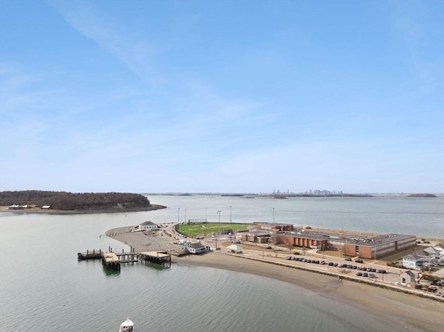 view of water feature with a dock