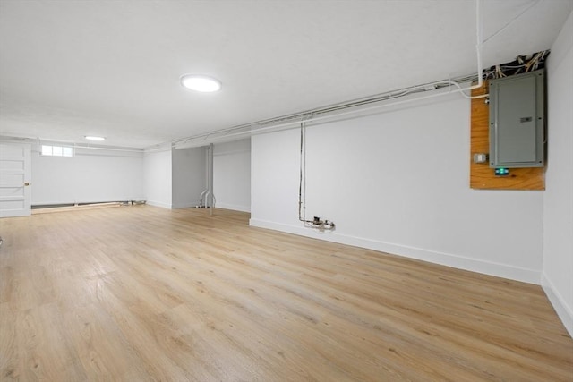 191 Speen, Natick, MA 01760 - basement with electric panel, wood finished floors, baseboards, and baseboard heating